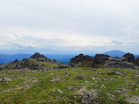Mountains in the north of Russia. View from the top of the mountain.