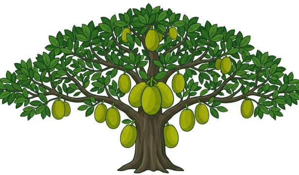 Fruit bearing jackfruit tree vector illustration for agriculture and botanical design