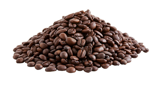 Heap of roasted coffee beans with rich brown color