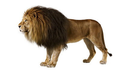 Male lion with full mane standing profile view © Lena