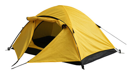 Yellow dome tent with black accents and open entrance © Lena
