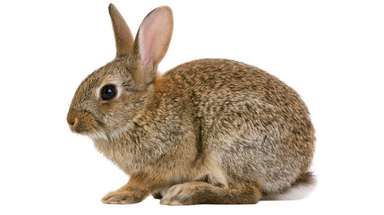 Obraz premium Brown rabbit with long ears sitting on white