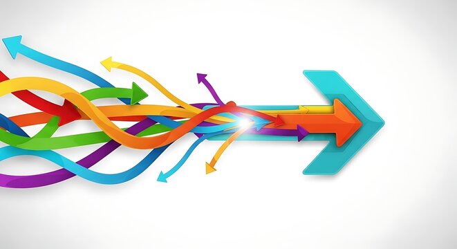 Colorful Abstract Arrows Converging Toward Single Direction on White Background