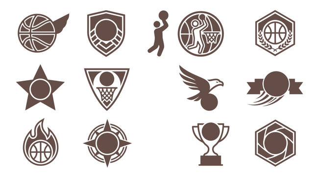 Collection of sports icons and trophies.