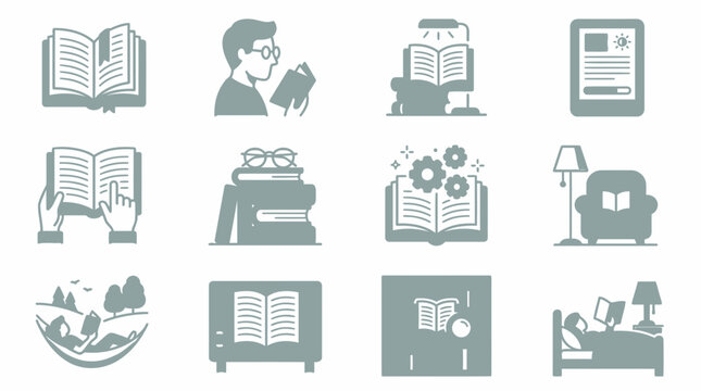 Reading and books icons set.