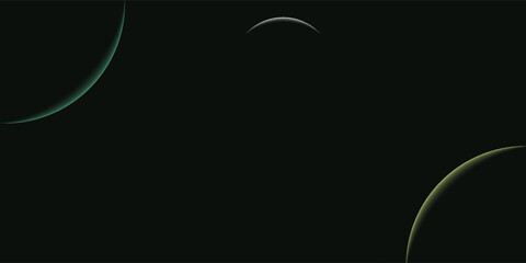 Two planets are partially illuminated with a crescent of light against the vast darkness of space, one glowing yellow-green and the other teal. © Mufar