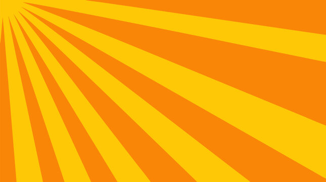 Cheerful sunburst of yellow and orange rays radiating from a corner presented as a bold clean flat vector illustration on a light background, versatile for energetic and decorative graphic design proj