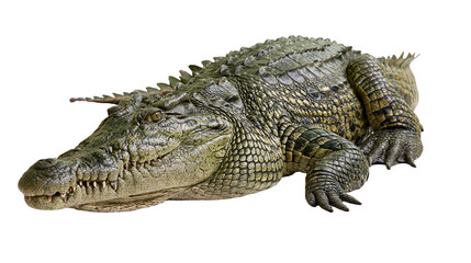 Fototapeta premium Nile crocodile with scaly green skin and sharp teeth