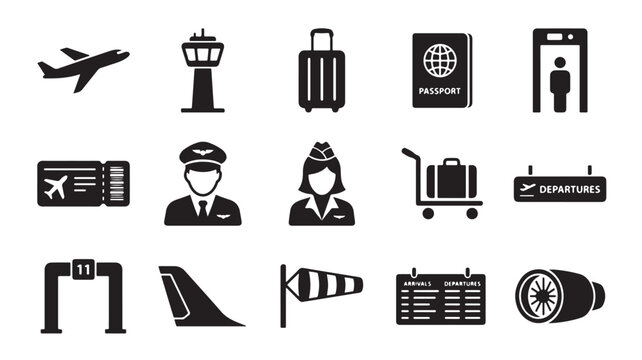 Airport Icons, Travel Symbols, Flight Logos, 15 Airplane Graphics