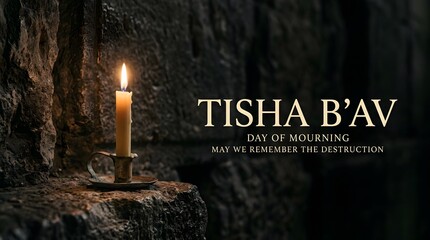 Tisha b av religious mourning day commemoration with lit candle on stone