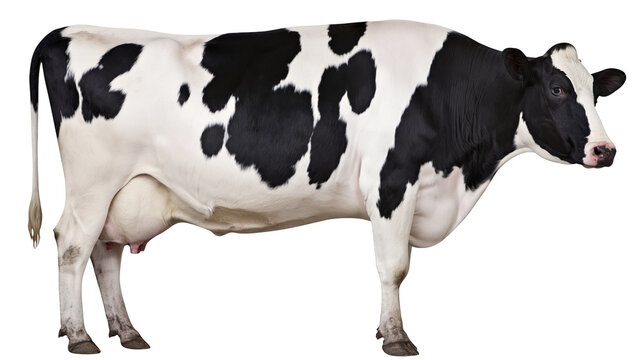 Black and white Holstein Friesian cow standing profile view