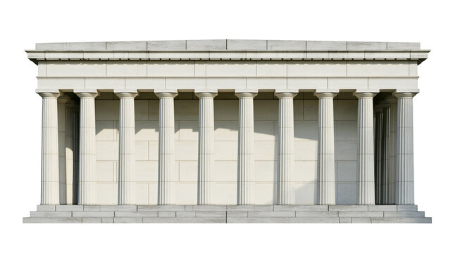Neoclassical building facade with Doric columns and stone blocks