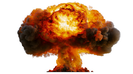 Massive nuclear explosion with mushroom cloud and fiery orange glow © Veikko