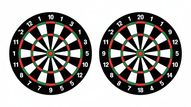 Two dartboard illustrations with varying numbers isolated on white background