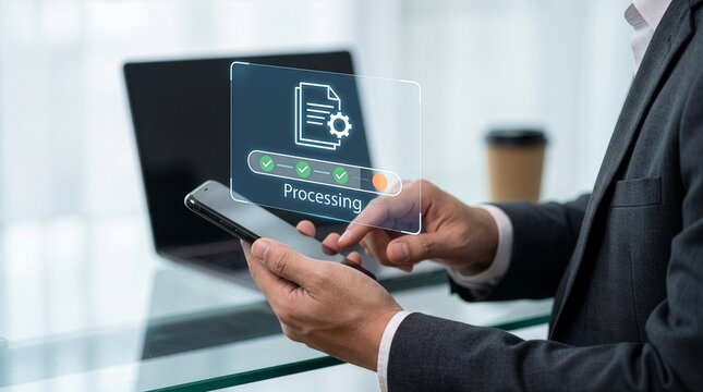 Business Process Automation workflow enabling digital operations management, document processing, task execution monitoring, enterprise productivity improvement and operational. New