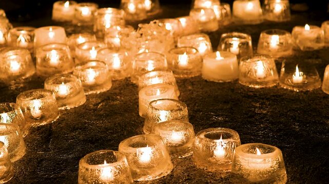 冬の妻籠宿、氷の中で揺らめく暖かなキャンドルの灯り