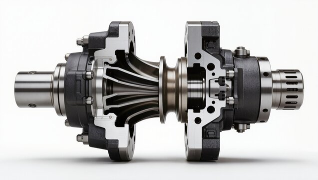 Drilling brake dual impeller rotor assembly cross-section, white background