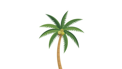 Tall green palm tree isolated with long leaves and brown trunk against sky Vector © Md