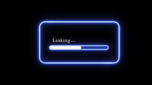Neon blue glowing digital loading bar animation featuring a pulsing linking progress indicator on a sleek minimalist black background, for high-tech software, interfaces and modern, user experience