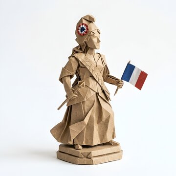 Marianne symbole de France, Sculpture artistique en origami papier kraft