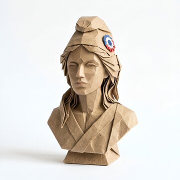 Marianne symbole de France, Sculpture artistique en origami papier kraft