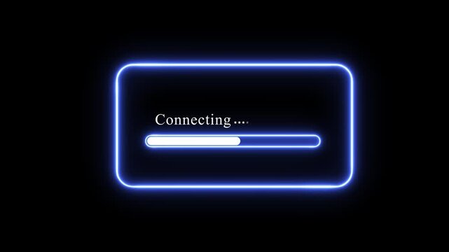 Neon blue glowing connecting progress bar animation with smooth loading motion on a deep black background, for modern digital, interface high-tech software, development, and seamless, web ui