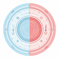 Naklejka premium Circular temperature control interface with hot and cold zones and thermometer icons.