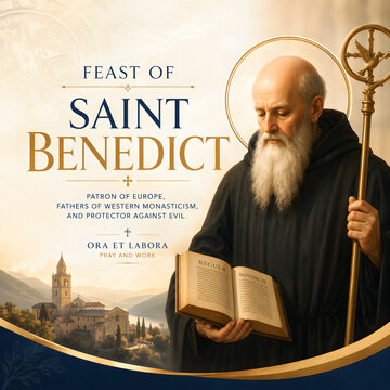 Saint benedict holding a book and staff