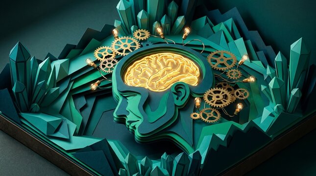Innovative Human Intelligence and Brain Function Concept in 3D Paper Layered Art
