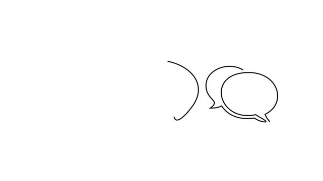 Animated self drawing of continuous line draw of  Communication Bubbles. Full length one line animation. 4K