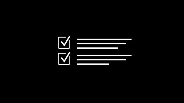 Minimalist animated checklist interface with white checkmarks appearing in square boxes on a clean black background, for business productivity, task management, and, digital workflow concepts