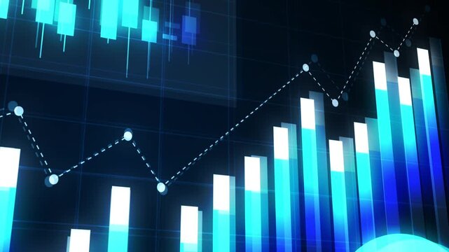 Abstract financial chart with rising bars and line graph business growth data analysis and market trends animation