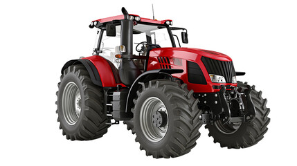 Red modern agricultural tractor with large tires and cabin © Aisling