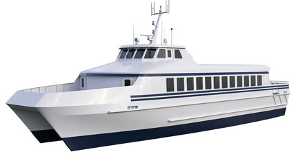 Naklejka premium White catamaran ferry boat with blue stripes and dark blue hull