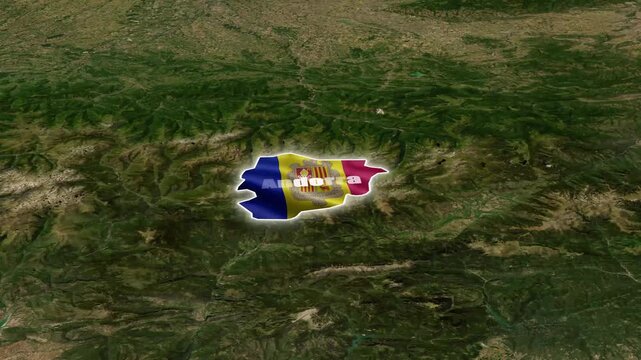 Andorra Map Animation 4K 3D with Flag Political & Geographic Borders