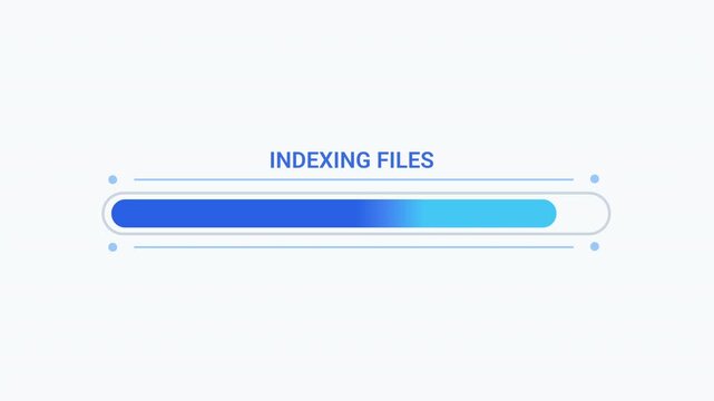 Flat vector illustration of a modern indexing files progress bar, representing file indexing, data processing, system scanning, software status, and digital workflow.