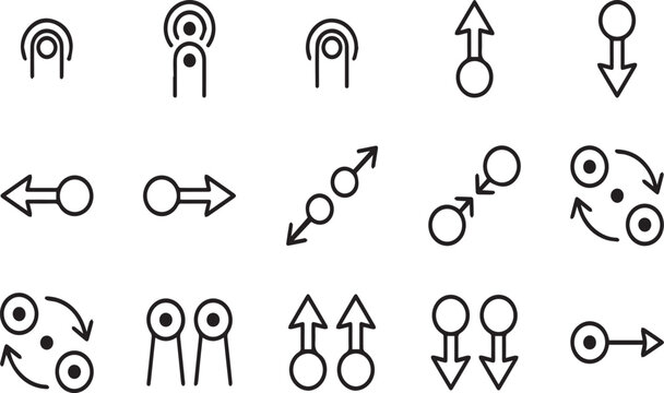 Abstract geometric touch points icons for touchscreen technology interface design elements.