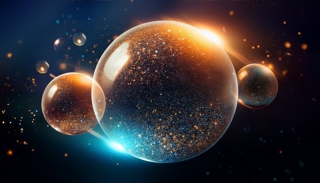 abstract cosmic spheres with warm and cool light effects shimmering dust and a dynamic composition