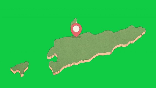 Animated Timor-Leste Map with Bouncing Location Marker on Dili City, Transparent Background, Alpha Channel, 4K resolution