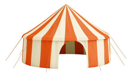 Orange and white striped circus tent with arched entrance © Liselotte