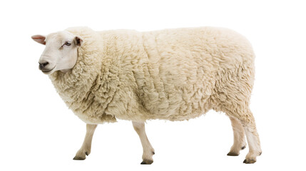 Fototapeta premium White sheep with thick wool standing