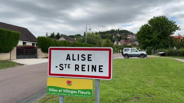 Entrance Sign of Alesia Village France Near Historic Gallic Archaeological Site