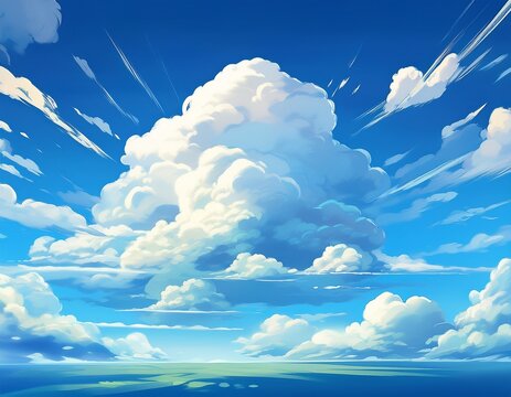 cloud with blue sky in animation style anime background