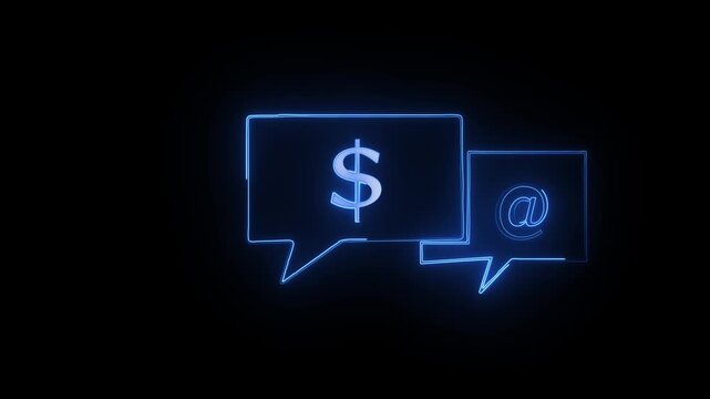Glowing neon line with dollar icon isolated on brick wall background.