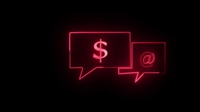 Glowing neon line with dollar icon isolated on brick wall background.