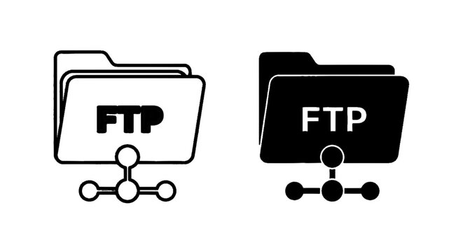 Minimal black silhouette icon, simple flat vector, bold black shape, no gradients, no shading ftp folder icon set, file transfer protocol symbol, vector illustration on a, flat icon style