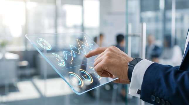 Corporate Financial Auditing Digital Ledger System with Transparent Balance Progress Lines and Abstract Vector Wheel Graphics