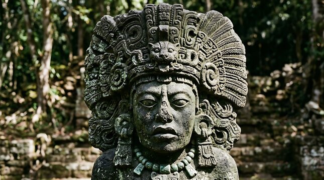 Ancient stone mayan warrior mask sculpture