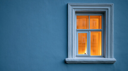 Obraz premium Window with warm light on blue wall background 
