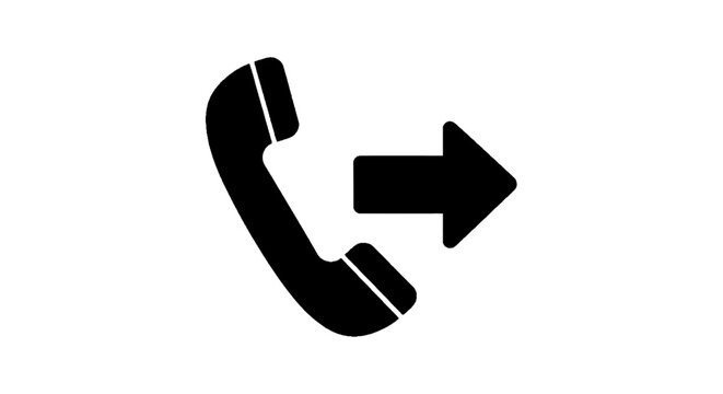 Minimal black silhouette icon, simple flat vector, bold black shape, no, no shading outgoing call icon, telephone handset with arrow pointing right on a, flat icon style